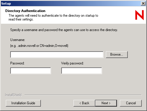 Directory Authentication dialog box