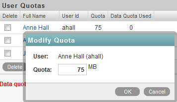 Modify User Data Quota