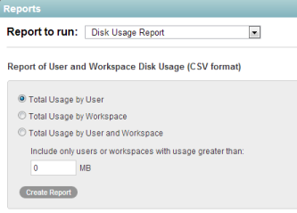 Disk Usage Report page