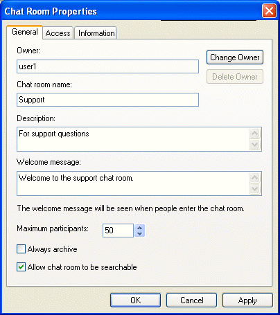 Chat room create dialog box