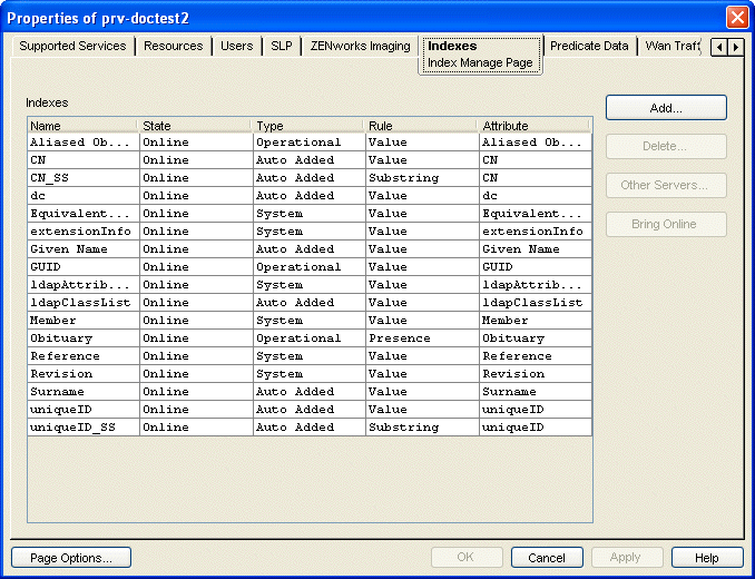 Indexes page