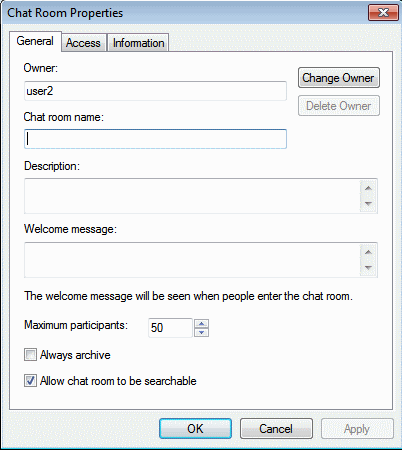 Chat room create dialog box