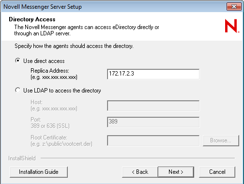 Directory Access dialog box