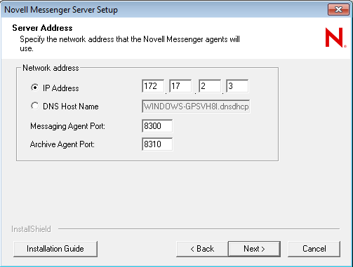 Server Address dialog box