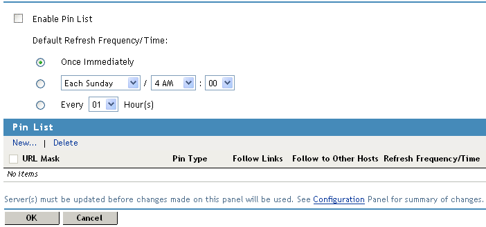 Configuring a pin list