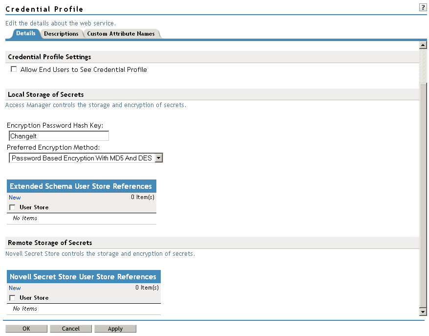 Credential profile details