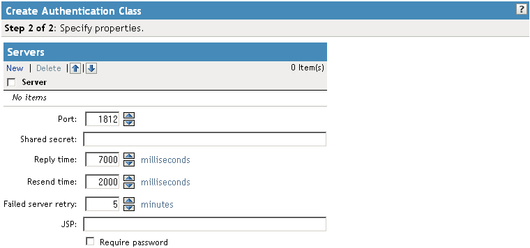 Creating a Radius authentication class (step 2)