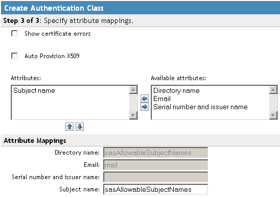 Specifying attribute mappings for X.509