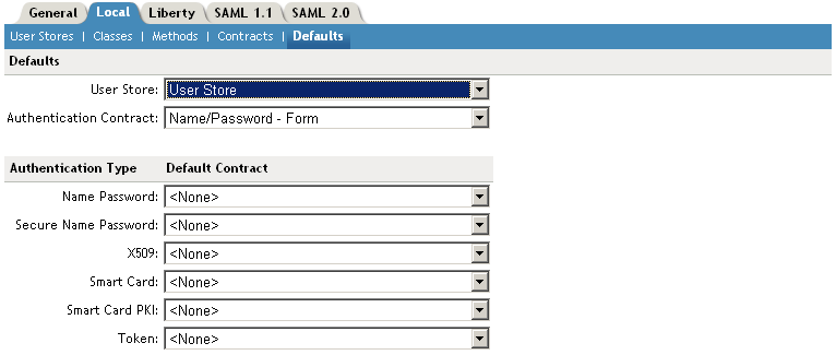 Authentication default settings