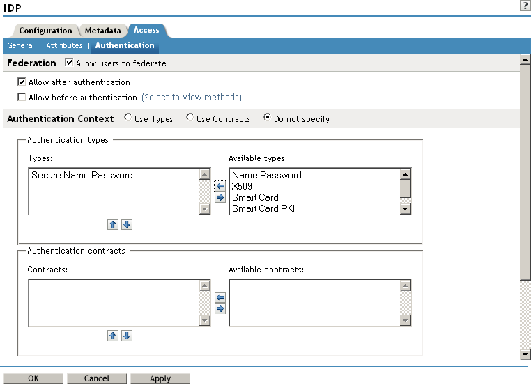 Trusted identity provider authentication settings