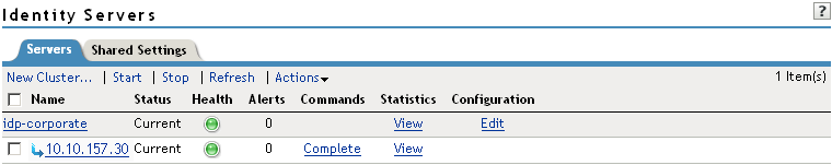 Identity Server configurations list