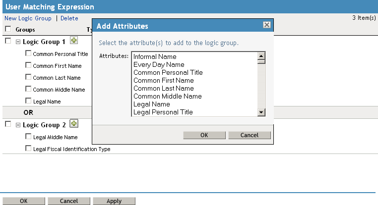 User matching expressions