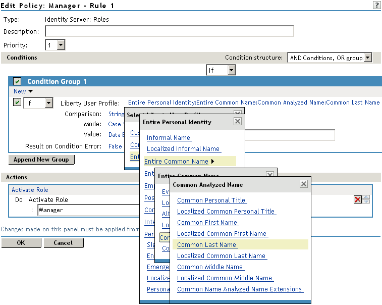 Selecting policy conditions