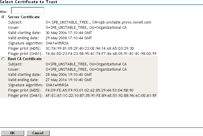 Select a trusted certificate