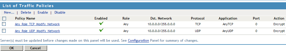 Traffic Policies page