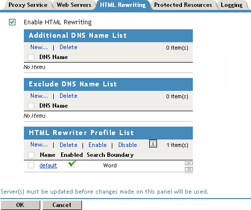 Configuring HTML rewriting