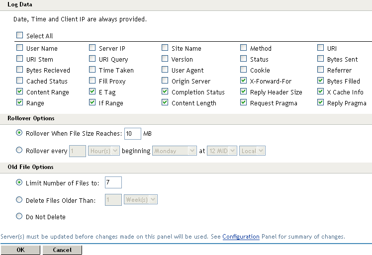 Configuring an extended log profile