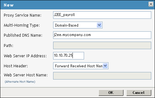 Proxy service configuration for a J2EE Agent