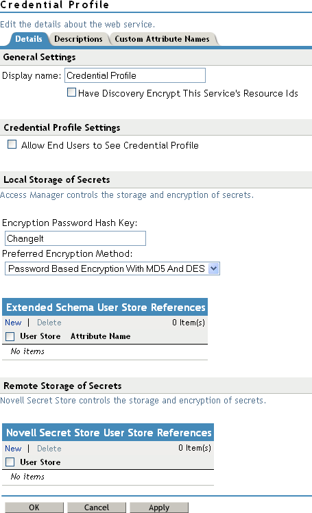 Credential profile details