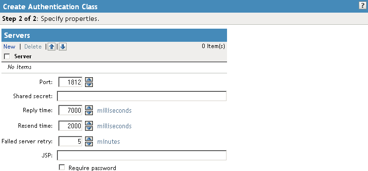 Creating a Radius authentication class (step 2)