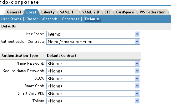 Authentication default settings