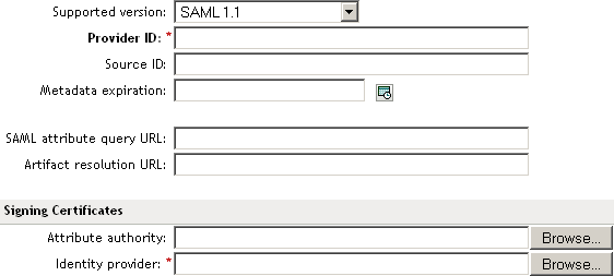 SAML 1.1 identity provider manual metadata entry