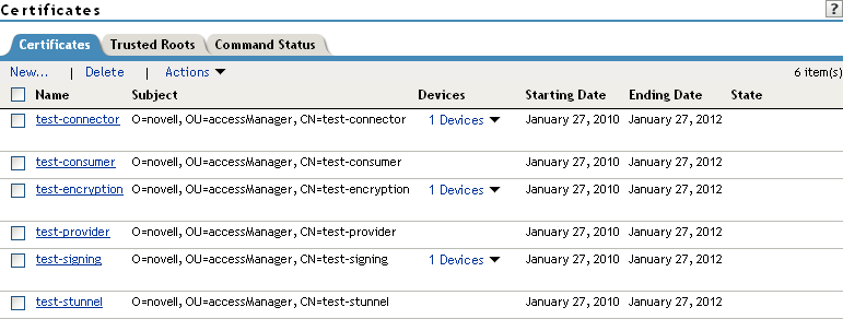 Certificates page