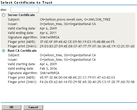 Select a trusted certificate