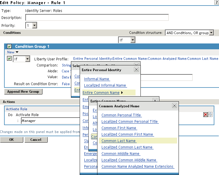 Selecting policy conditions