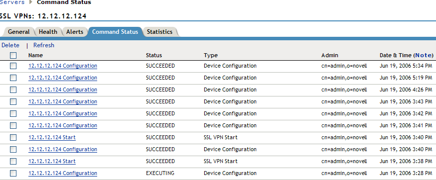 Viewing Command Status Page