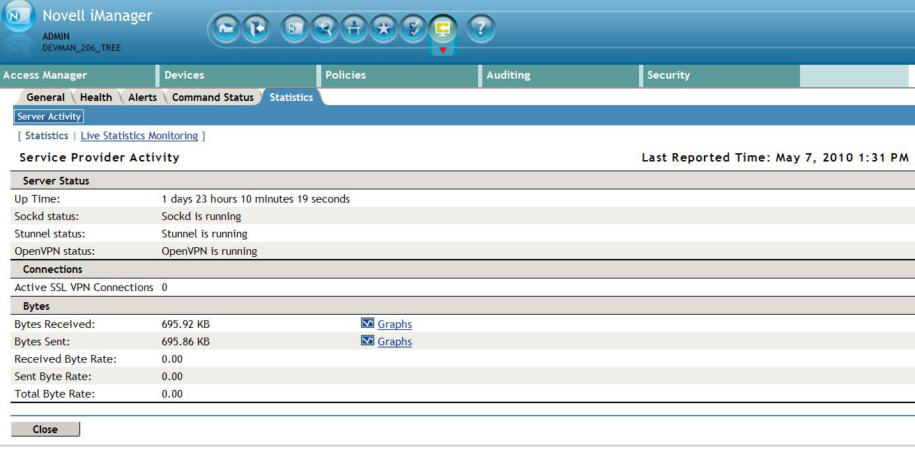 Viewing the statistics page