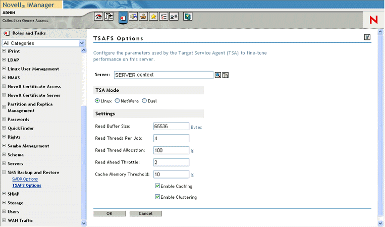 TSA configuration screen