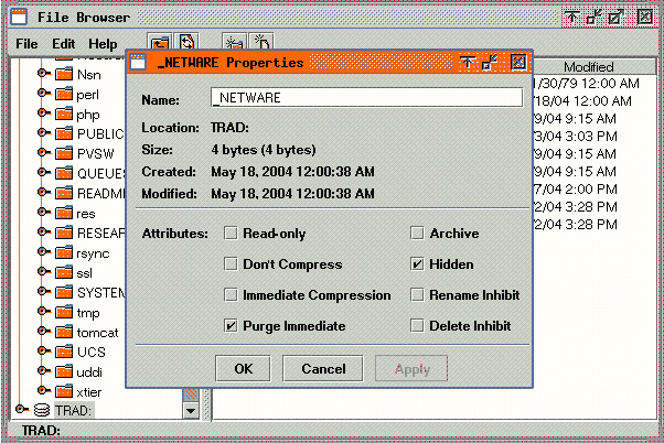 Sample Directory Properties Page for the NetWare GUI