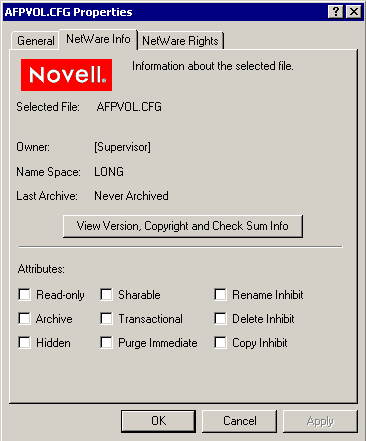 Attributes for a File Shown in the Properties Dialog Box