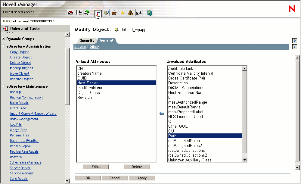 Sample Attributes Page for a Directory Map Object