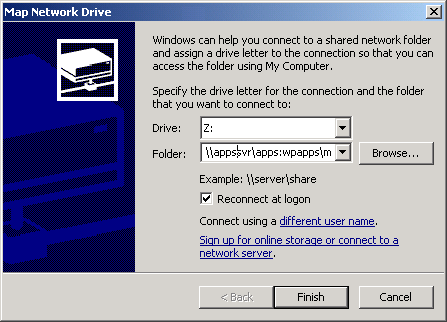 Sample Windows Map Network Drive Dialog Box