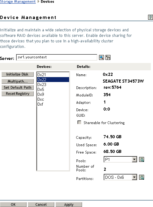 Sample Device Management Page