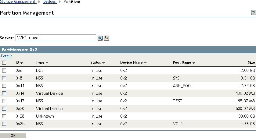 Sample Partition Management Page