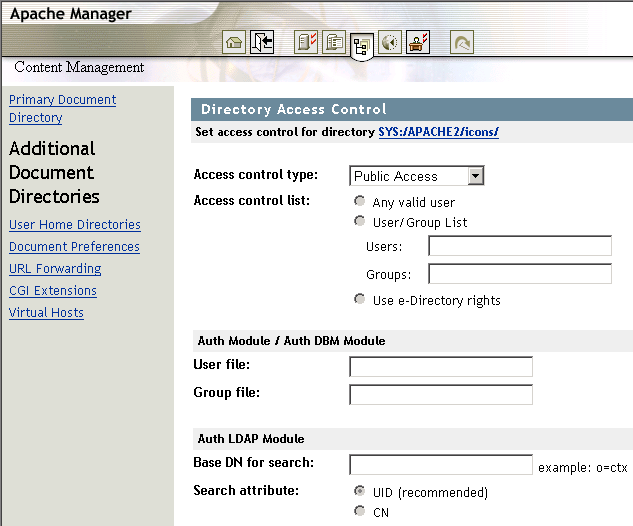 Directory Access Control page