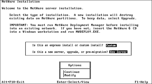 Type of installation screen