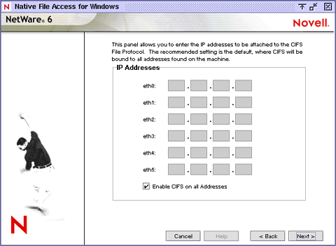 Enable CIFS on IP Addresses screen