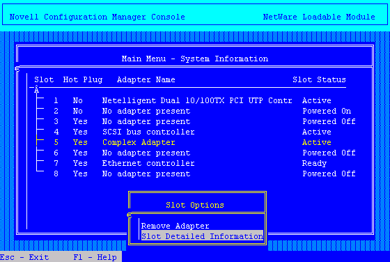 Slot Options menu