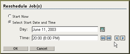 Sample Reschedule Jobs Dialog Box for Move or Split Jobs