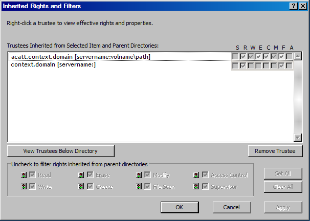 Sample Inherited Rights and Filters Window