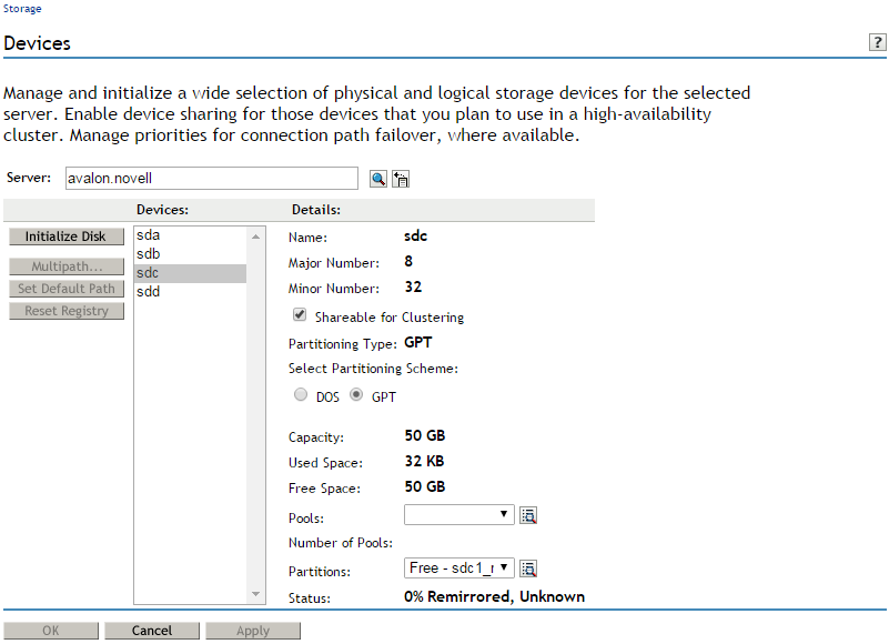 Sample Device Management Page