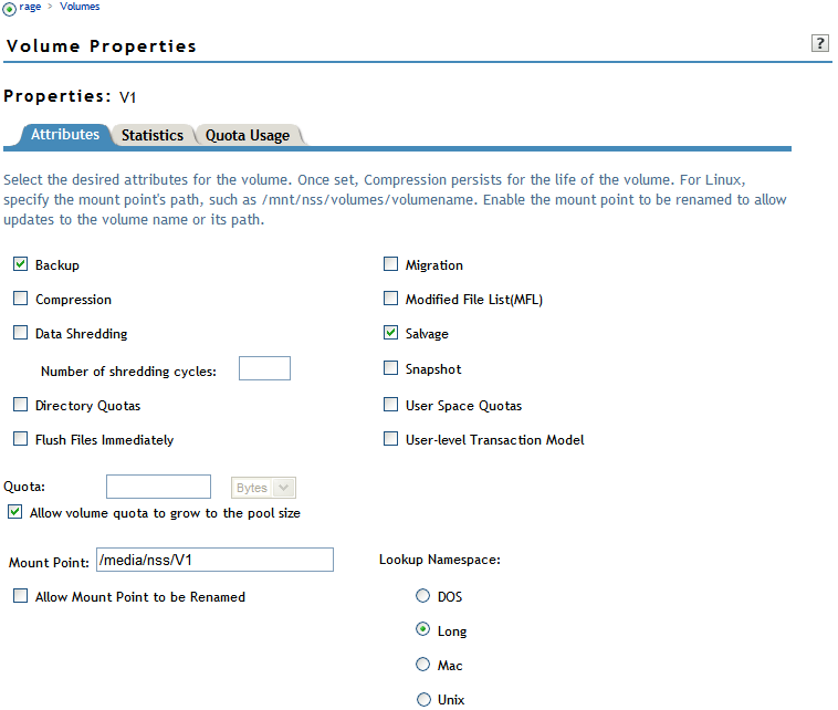 Sample Attributes Tab from the Volume Properties