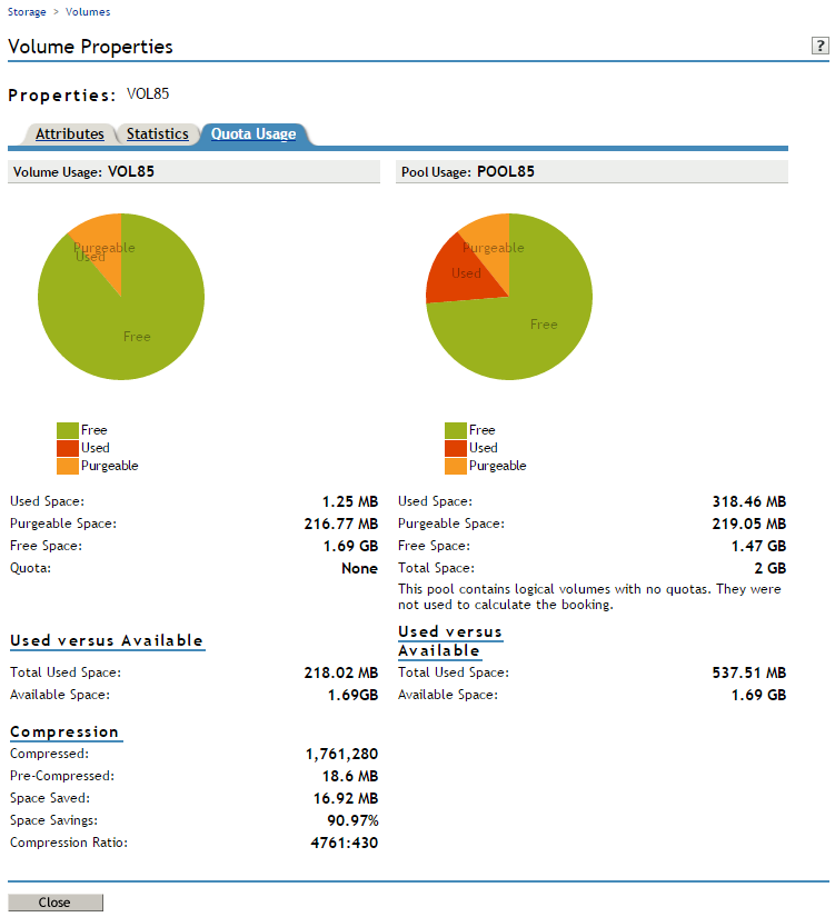 Sample Quota Usage Tab from the Volume Properties