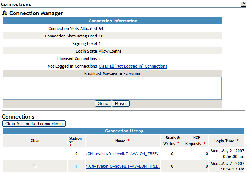 Example Connection Manager Page