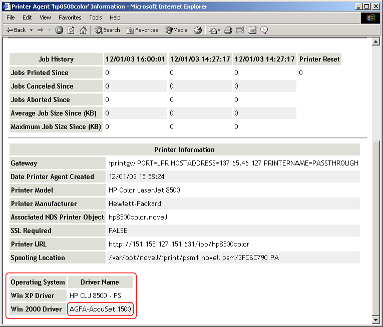 Associated Printer Drivers for a Printer Agent