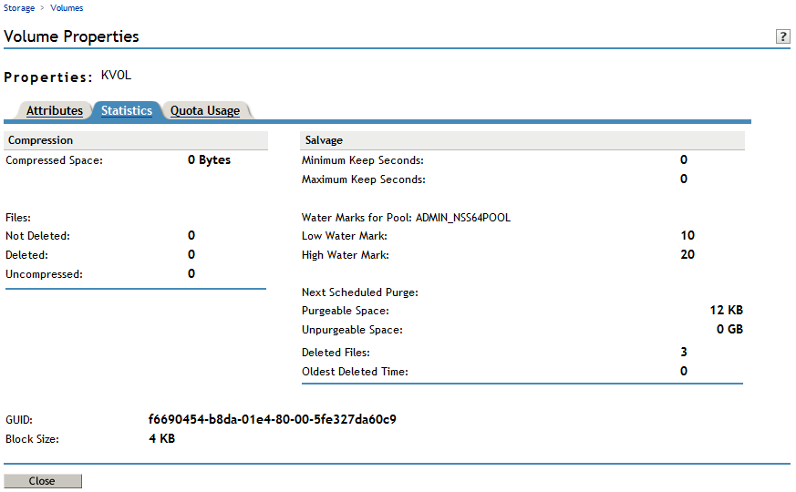 Sample Statistics Tab from the Volume Properties